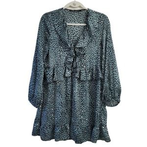 Zara Teal Leopard Print Dress - S